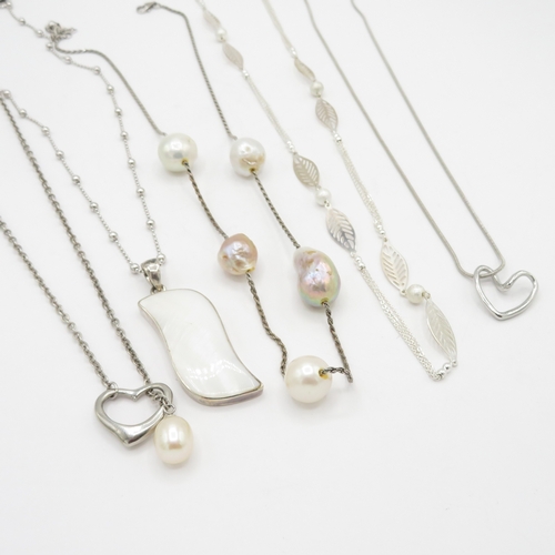 211 - Collection of Sterling Silver Necklaces inc Gemstone - 50g