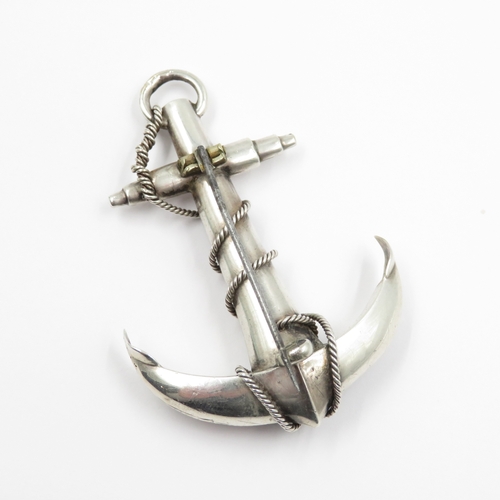 242 - Scottish revival agate and Sterling silver anchor brooch 11.2g