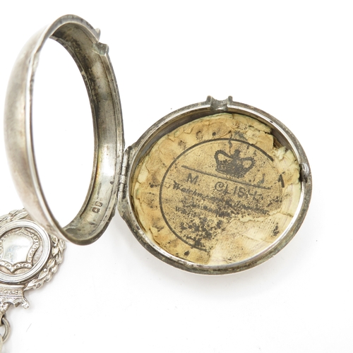 286 - Silver pair case pocket watch and chain 273g. Watch runs