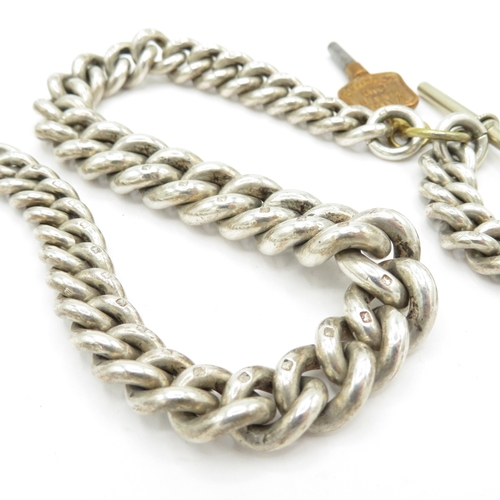 286 - Silver pair case pocket watch and chain 273g. Watch runs