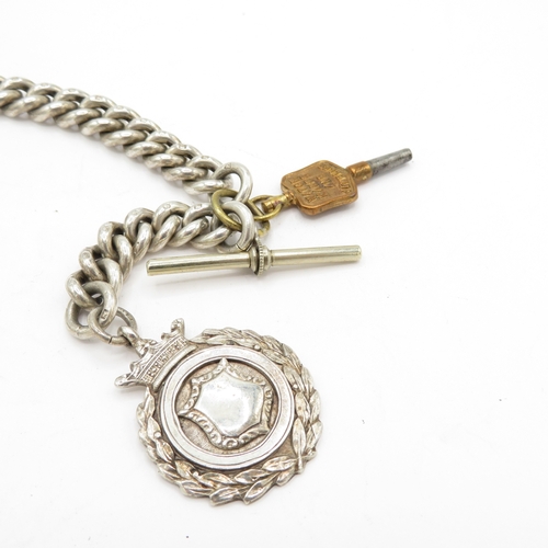 286 - Silver pair case pocket watch and chain 273g. Watch runs