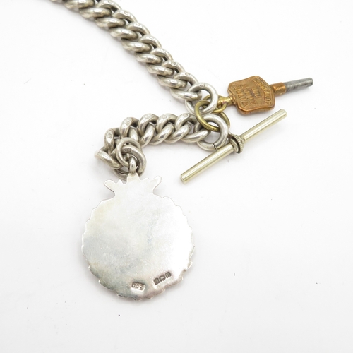 286 - Silver pair case pocket watch and chain 273g. Watch runs