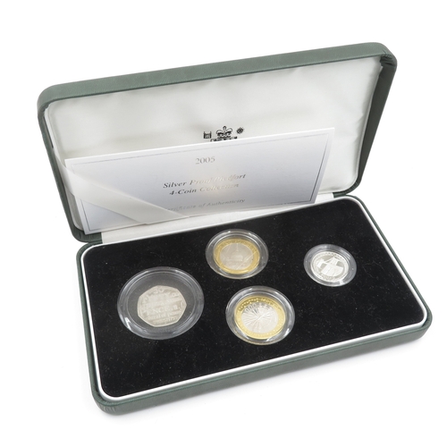 301 - The Royal Mint 2005 Silverproof Piedfort 4 coin set