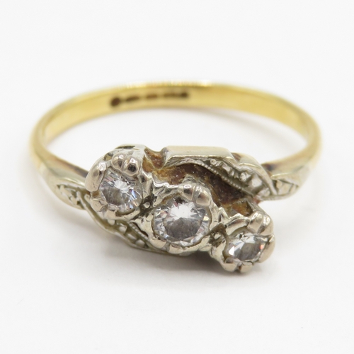 137 - 18ct gold diamond trilogy crossover ring (3g) Size L 1/2
