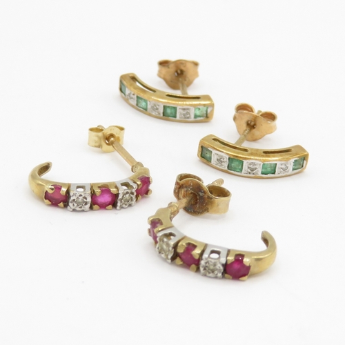 151 - 2 x 9ct gold stone set earrings (2.4g)