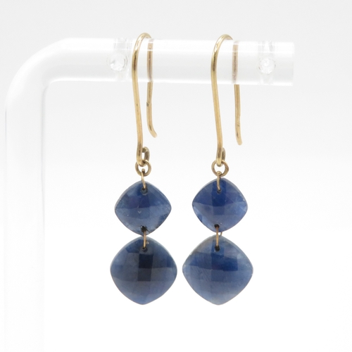 197 - 9ct gold sapphire drop earrings (2.9g)
