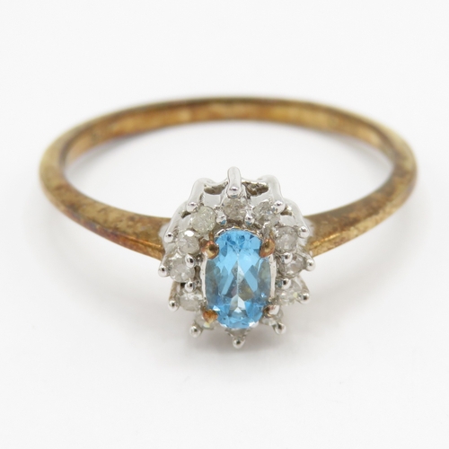 59 - 9ct gold diamond blue topaz cluster ring (1.7g) Size N