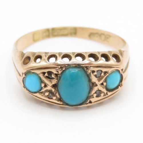 94 - 9ct gold Birmingham 1919 diamond turquoise paste ring (1.9g) Size N