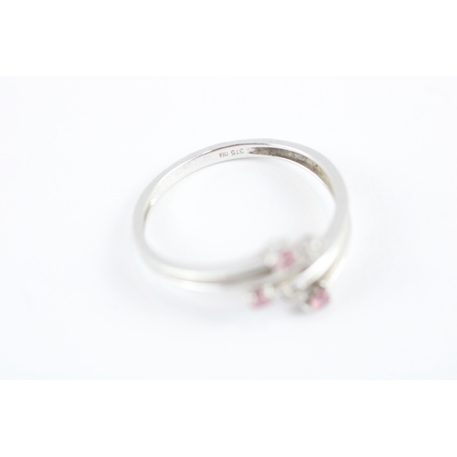 177 - 9ct white gold diamond pink sapphire ring (1.5g) Size N 1/2