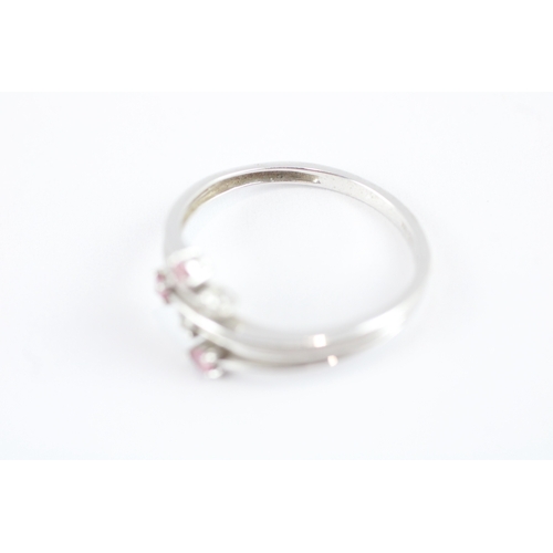 177 - 9ct white gold diamond pink sapphire ring (1.5g) Size N 1/2