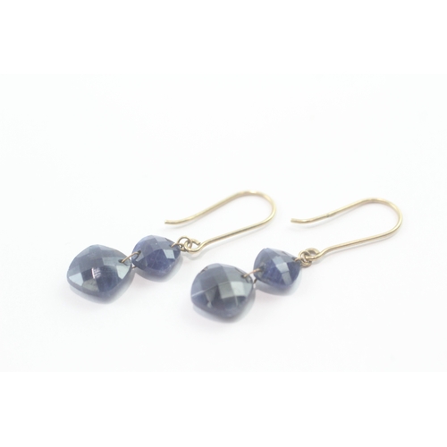 197 - 9ct gold sapphire drop earrings (2.9g)