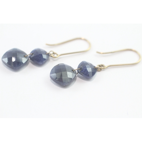 197 - 9ct gold sapphire drop earrings (2.9g)