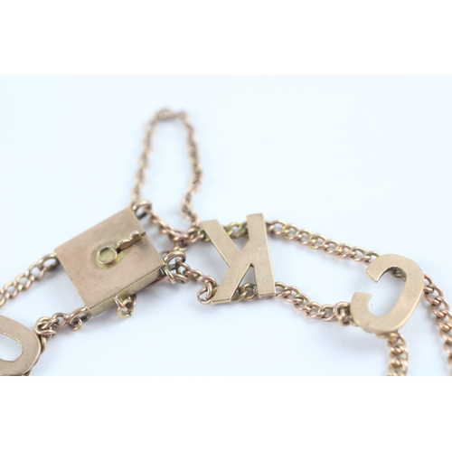 56 - 9ct gold antique 'GOODLUCK' bracelet (7.1g)