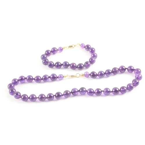 6 - 14ct gold clasp amethyst beads necklace and bracelet (70.3g)