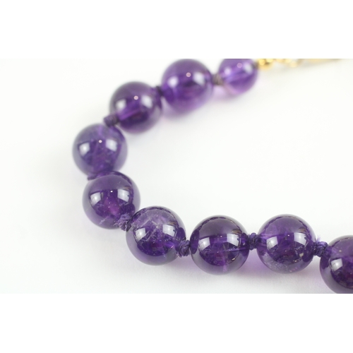 6 - 14ct gold clasp amethyst beads necklace and bracelet (70.3g)