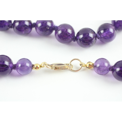 6 - 14ct gold clasp amethyst beads necklace and bracelet (70.3g)