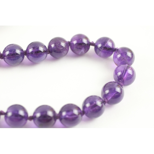 6 - 14ct gold clasp amethyst beads necklace and bracelet (70.3g)