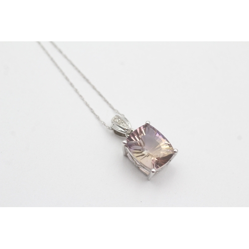 60 - 9ct white gold diamond ametrine pendant necklace (2.5g)