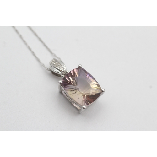 60 - 9ct white gold diamond ametrine pendant necklace (2.5g)