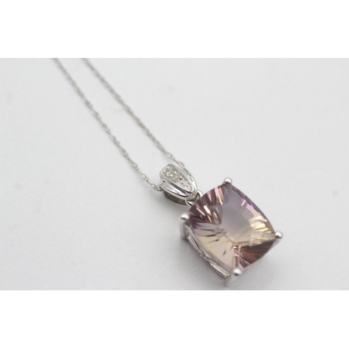 60 - 9ct white gold diamond ametrine pendant necklace (2.5g)