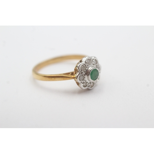 9 - 18ct gold diamond emerald cluster ring (3.2g) Size N