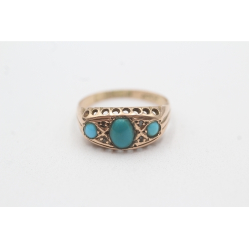 94 - 9ct gold Birmingham 1919 diamond turquoise paste ring (1.9g) Size N