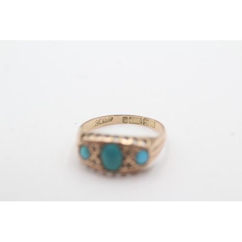 94 - 9ct gold Birmingham 1919 diamond turquoise paste ring (1.9g) Size N