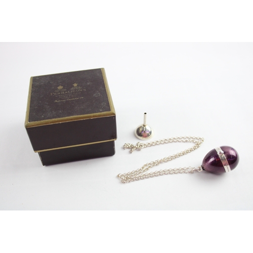 270 - Penhaligon's .925 Sterling Silver & Purple Enamel Egg Form Scent Bottle 26g
