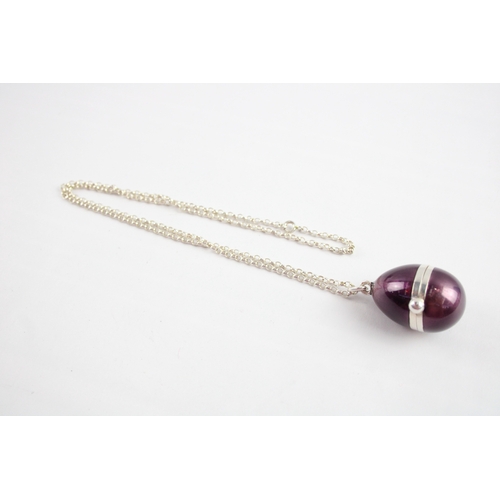 270 - Penhaligon's .925 Sterling Silver & Purple Enamel Egg Form Scent Bottle 26g