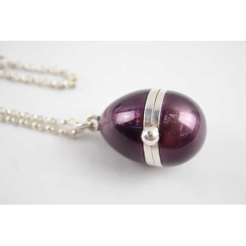 270 - Penhaligon's .925 Sterling Silver & Purple Enamel Egg Form Scent Bottle 26g