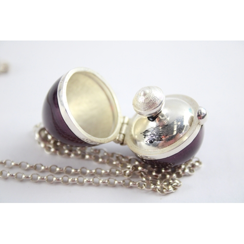 270 - Penhaligon's .925 Sterling Silver & Purple Enamel Egg Form Scent Bottle 26g