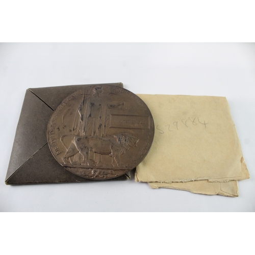 299 - WW1 Death Plaque, Card Holder & Envelope Named To Walter Bridge