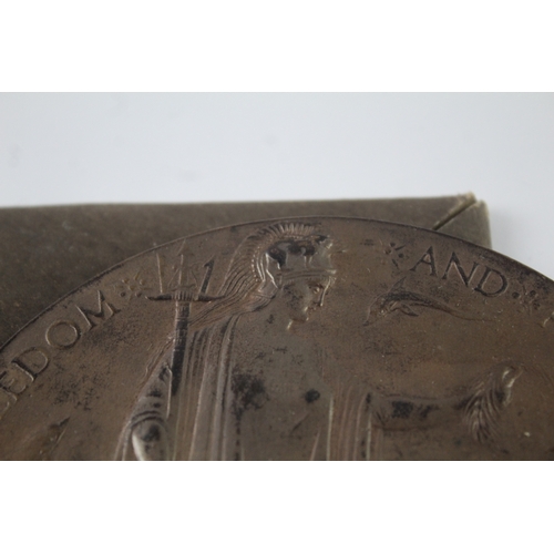 299 - WW1 Death Plaque, Card Holder & Envelope Named To Walter Bridge