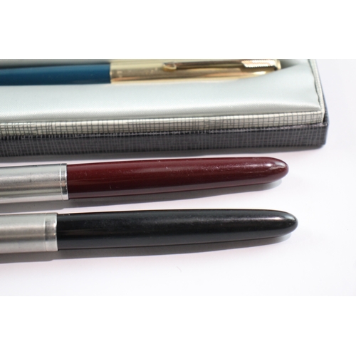 3 x Vintage Parker 51 Fountain Pens w/ 14ct Gold Nibs WRITING Inc Gold ...
