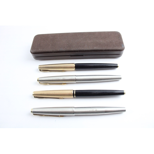 382 - 4 x Vintage Parker 61 Fountain Pens 14ct Gold Nibs WRITING Inc Gold Plate Cap