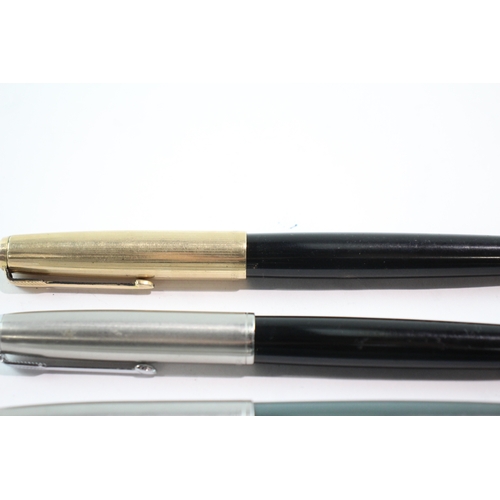 383 - 3 x Vintage Parker 51 Fountain Pens w/ 14ct Gold Nibs WRITING Inc Gold Plate Cap