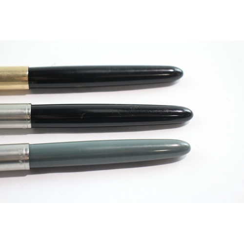 383 - 3 x Vintage Parker 51 Fountain Pens w/ 14ct Gold Nibs WRITING Inc Gold Plate Cap