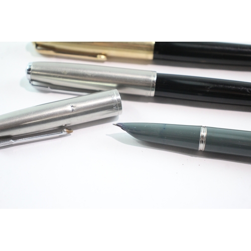 383 - 3 x Vintage Parker 51 Fountain Pens w/ 14ct Gold Nibs WRITING Inc Gold Plate Cap