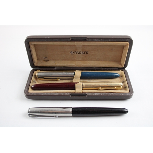 3 x Vintage Parker 51 Fountain Pens w/ 14ct Gold Nibs WRITING Inc Gold ...