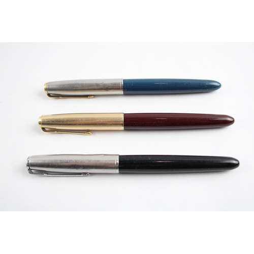 3 x Vintage Parker 51 Fountain Pens w/ 14ct Gold Nibs WRITING Inc Gold ...