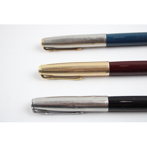 3 x Vintage Parker 51 Fountain Pens w/ 14ct Gold Nibs WRITING Inc Gold ...