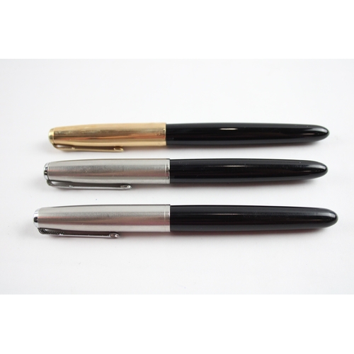 397 - 3 x Vintage Parker 51 Fountain Pens 14ct Gold Nibs WRITING Inc Gold Plate Cap