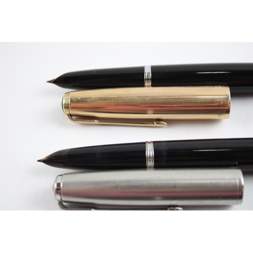 397 - 3 x Vintage Parker 51 Fountain Pens 14ct Gold Nibs WRITING Inc Gold Plate Cap