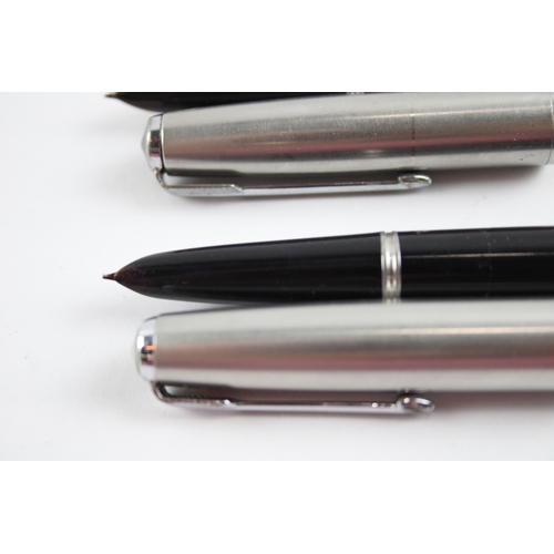 397 - 3 x Vintage Parker 51 Fountain Pens 14ct Gold Nibs WRITING Inc Gold Plate Cap