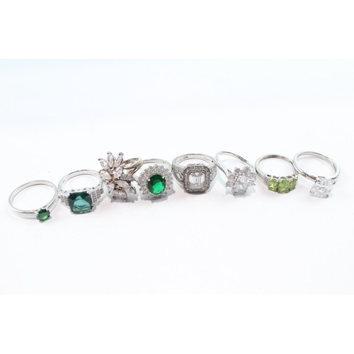 212 - Collection of Sterling Silver Rings inc. Stone Set, Clear Gemstone x 8 37g