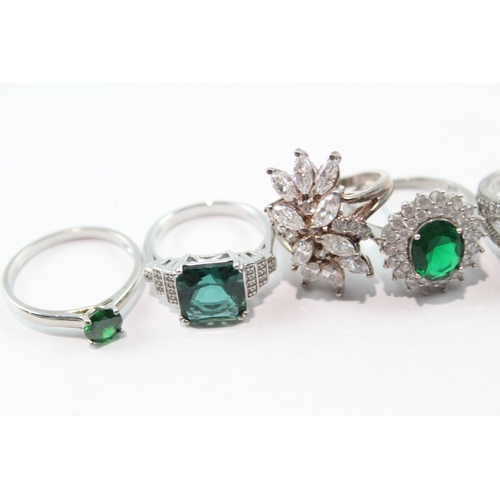 212 - Collection of Sterling Silver Rings inc. Stone Set, Clear Gemstone x 8 37g