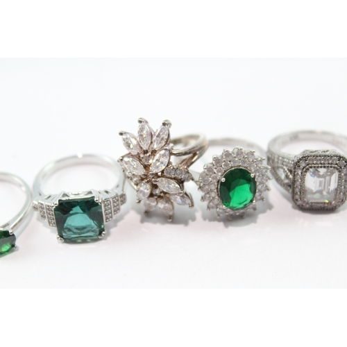 212 - Collection of Sterling Silver Rings inc. Stone Set, Clear Gemstone x 8 37g