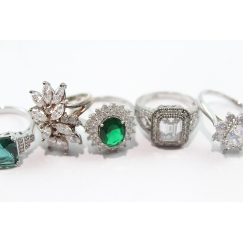 212 - Collection of Sterling Silver Rings inc. Stone Set, Clear Gemstone x 8 37g