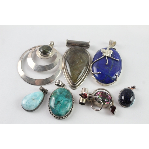 215 - Collection of Sterling Silver Gemstone Pendants inc. Labradorite, Lapis x 7 121g