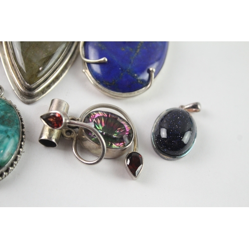 215 - Collection of Sterling Silver Gemstone Pendants inc. Labradorite, Lapis x 7 121g